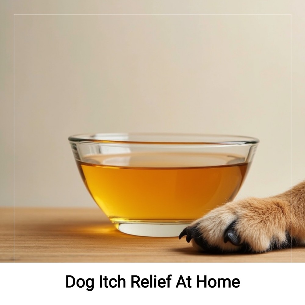 SearchArena Here Facebook ad: Dive Into At-Home Dog Itch Remedy Info.