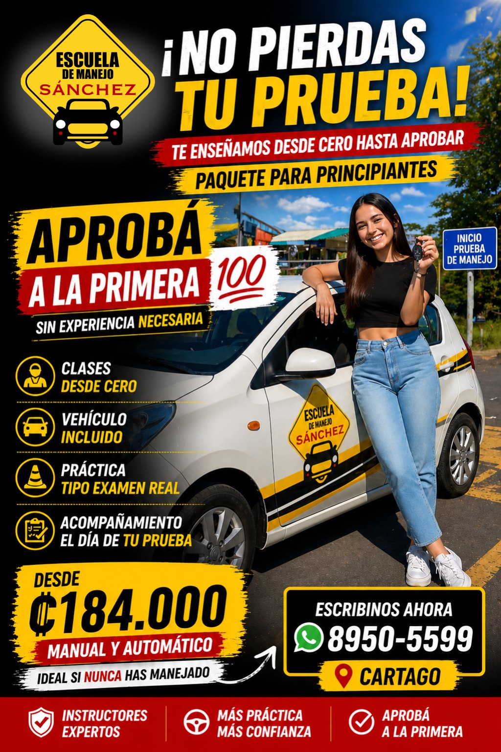 Escuela de Manejo Sanchez-Cartago Facebook ad: ¿Vas para la prueba de manejo y no…