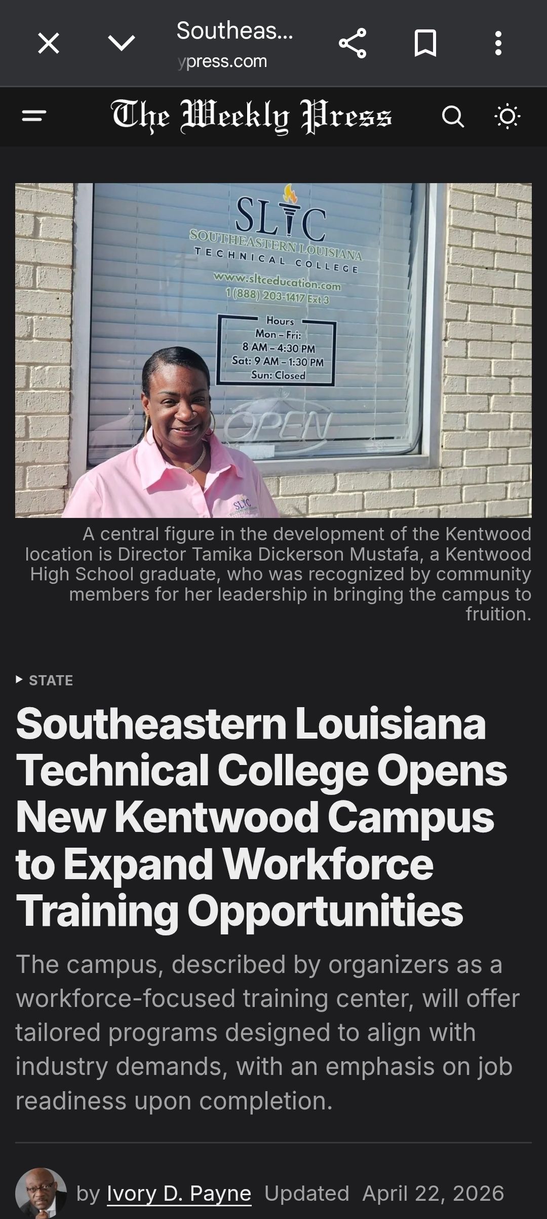Southeastern Louisiana Technical College Facebook ad: SLTC is opening doors and moving mountains.