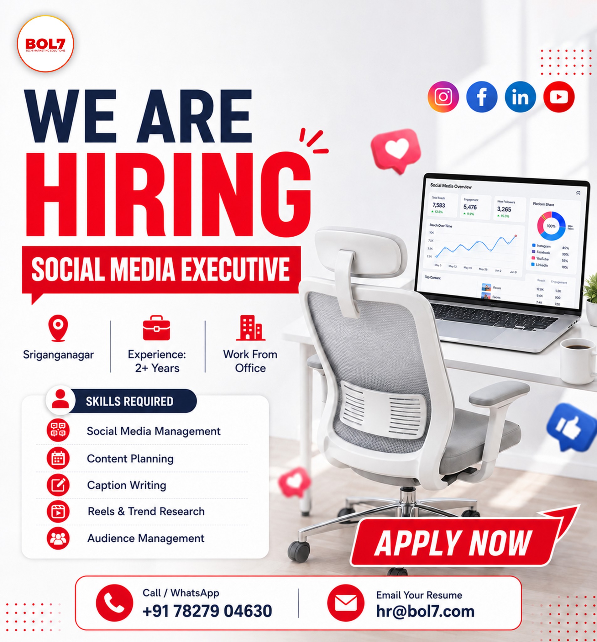 BOL7 Facebook ad: Weβre Hiring: Social Media Executive