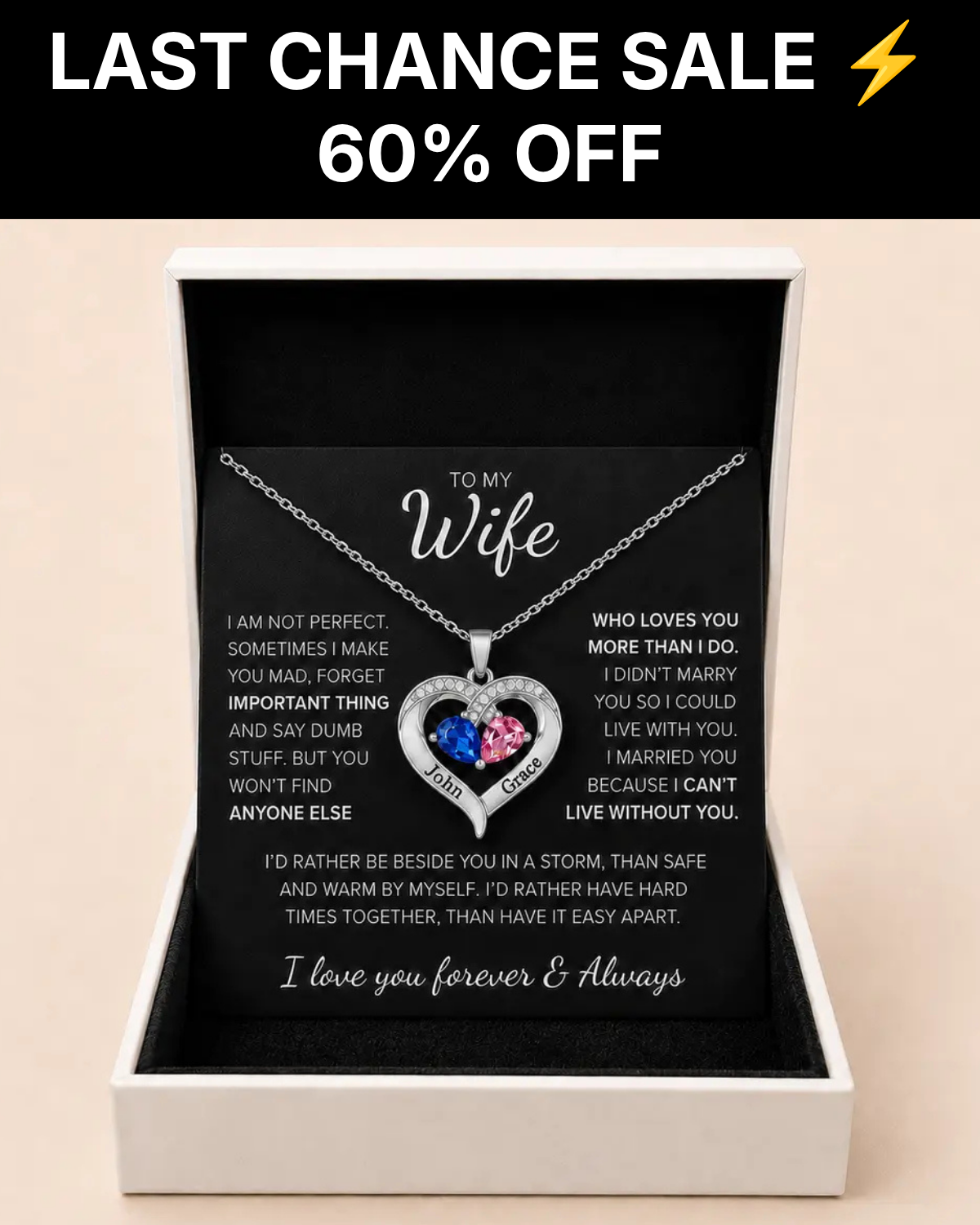 EG Personalized Jewelry Facebook ad: 60% OFF Birthstone Necklace, While Stock Lasts