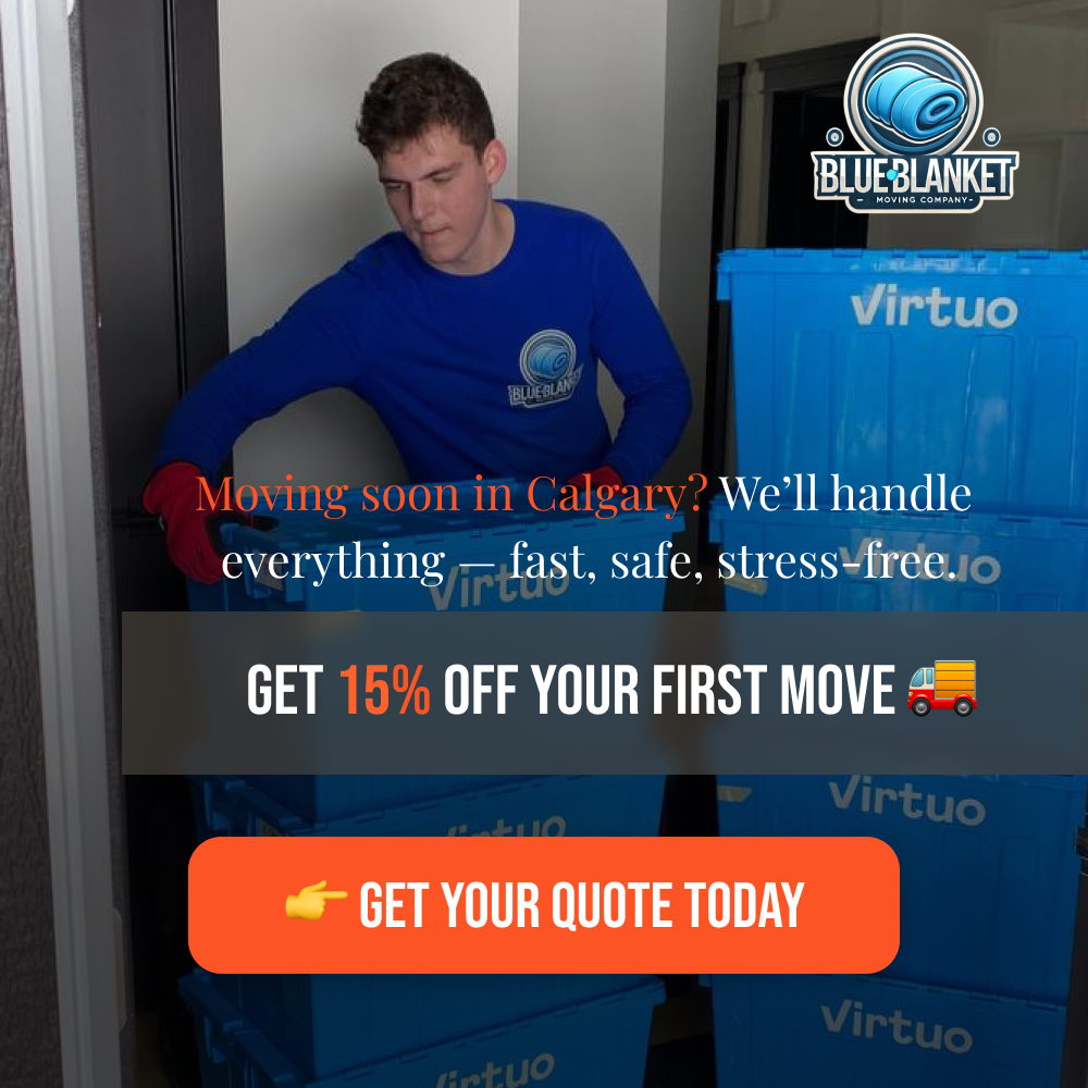 Moving company Blue blanket Facebook ad from Apr 16, 2026