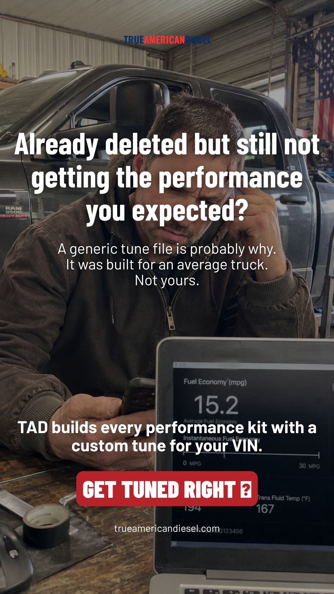 True American Diesel Facebook ad: The Hardware Isn't Your Problem. The Tune Is.