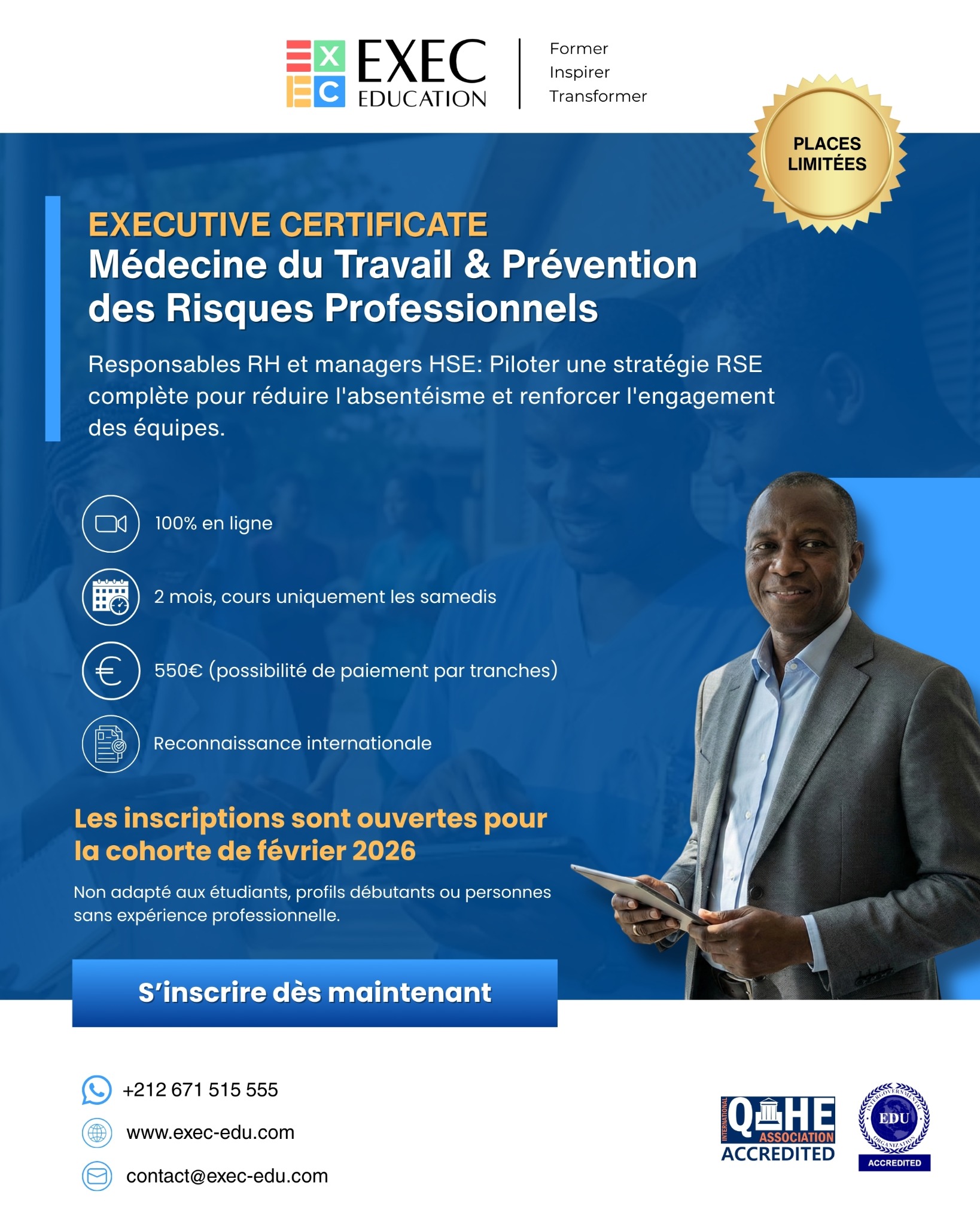 EXEC Education Facebook ad: Executive Certificate Médecine du Travail & Prévention des…