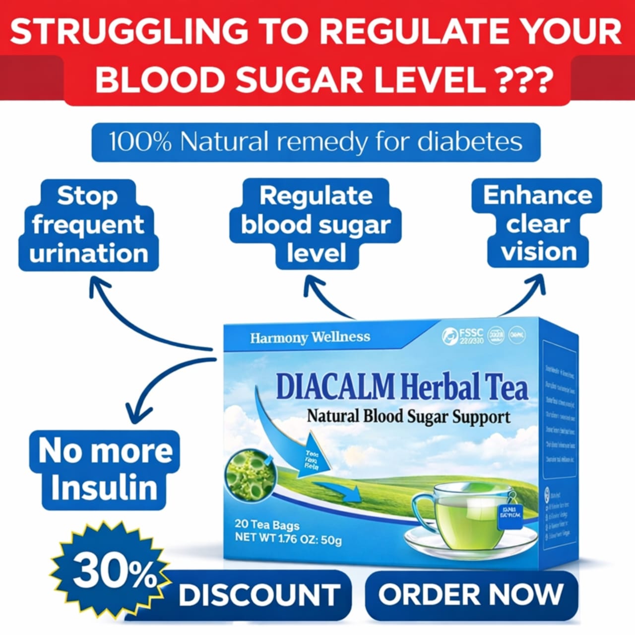 Diacalm for diabetes Facebook ad: Get Diabetes reversed Effectively
