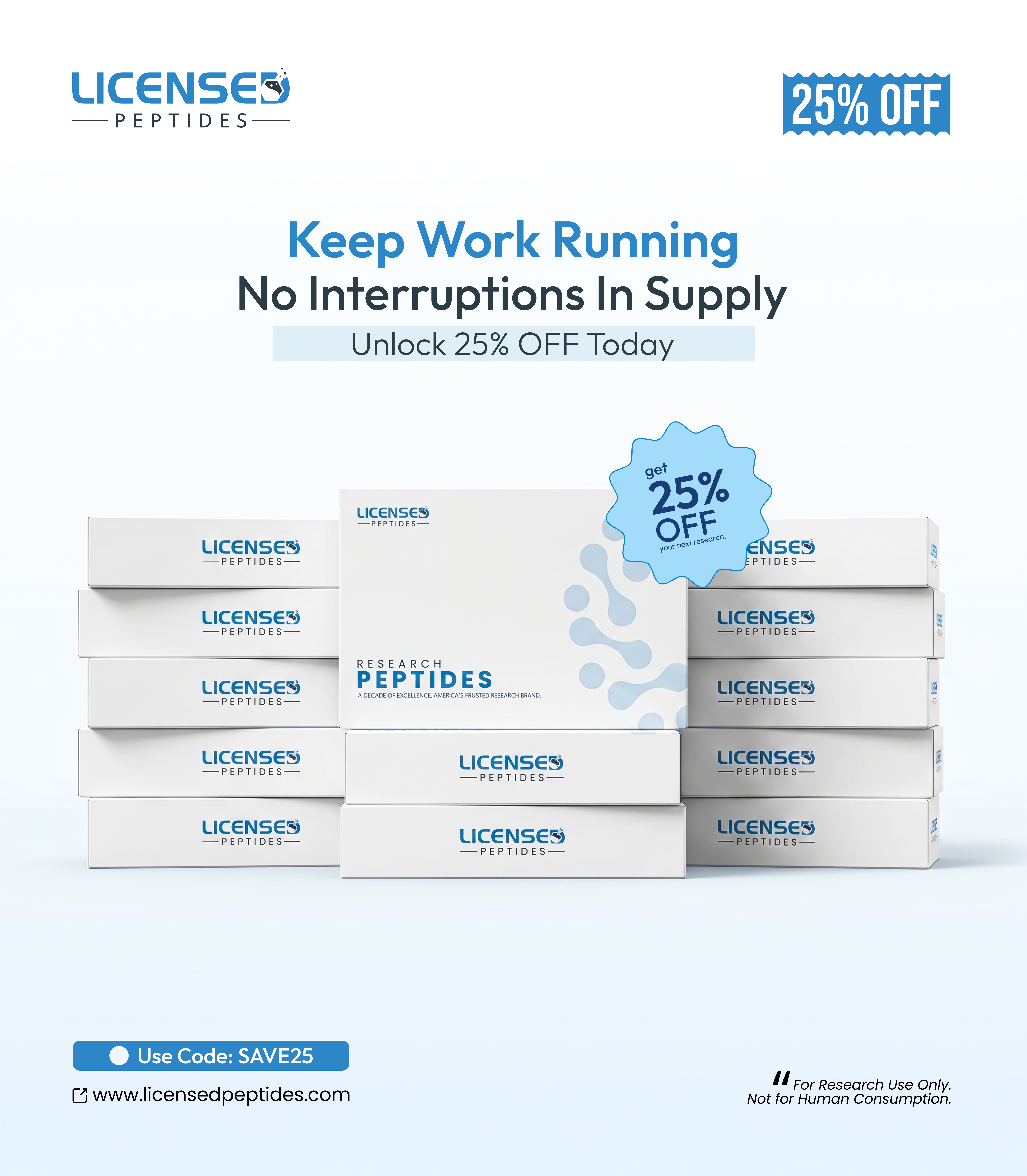 LicensedPeptides.com Facebook ad: 25% OFF Sale Ends Soon
