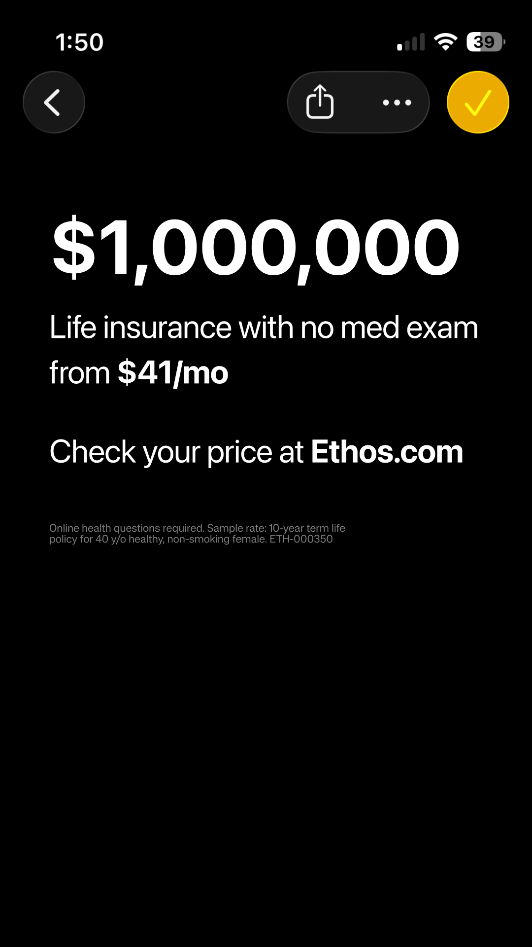 Ethos Facebook ad