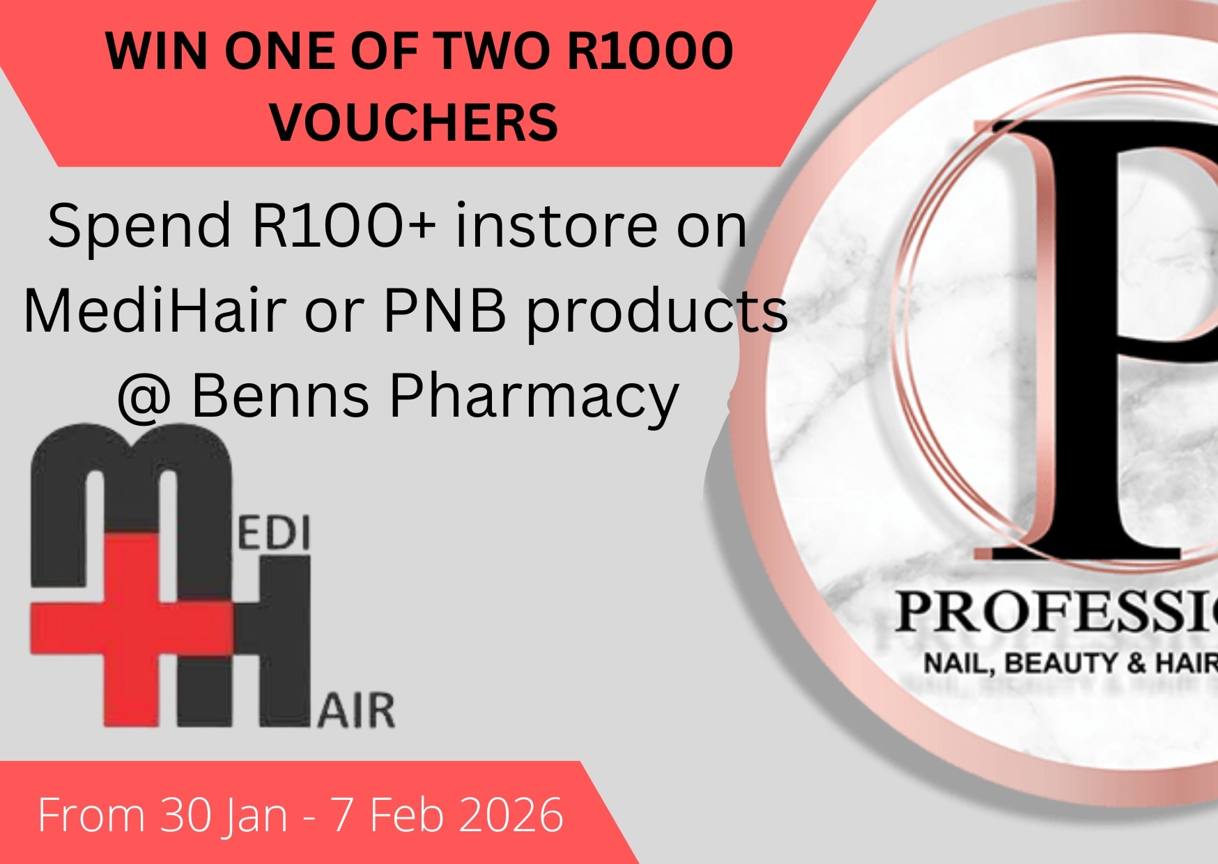 Benns Pharmacy Facebook ad: MediHair and Professional Nail &Beauty East Rand is