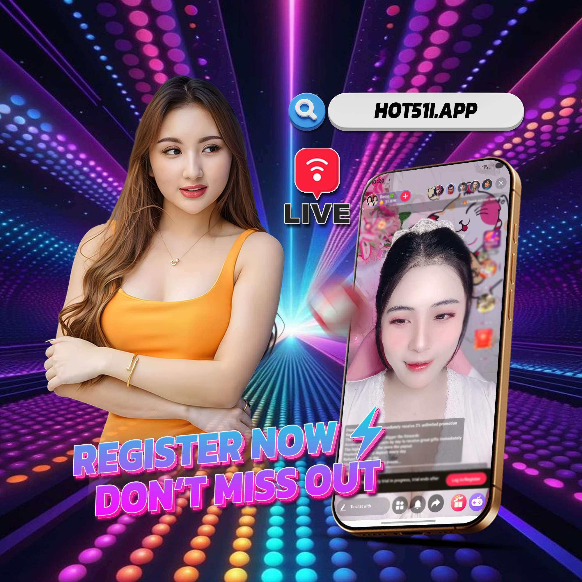 Hot51i.app Facebook ad: Hot51 just activated a VIP pass for new users tonight…