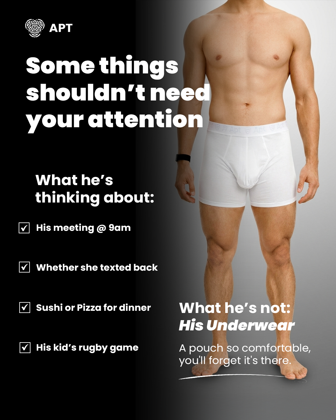 Apt Underwear Facebook ad: Nobody warned us it could feel this good.