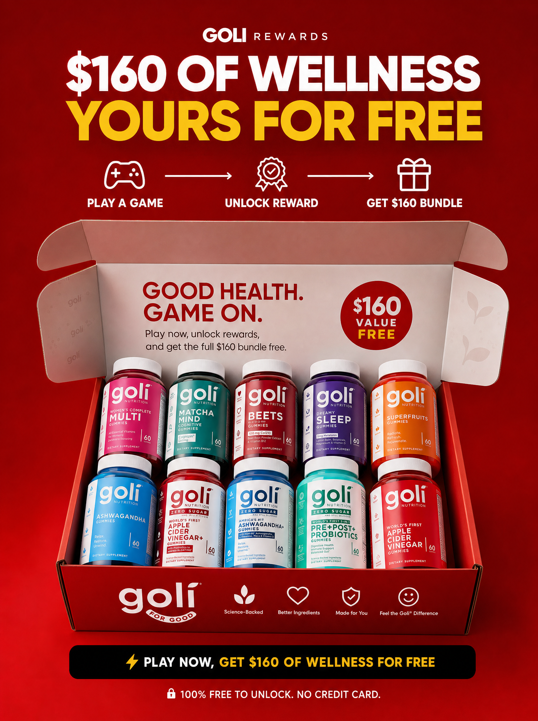 Goli Facebook ad: Play Games → Get $160 In Goli FREE