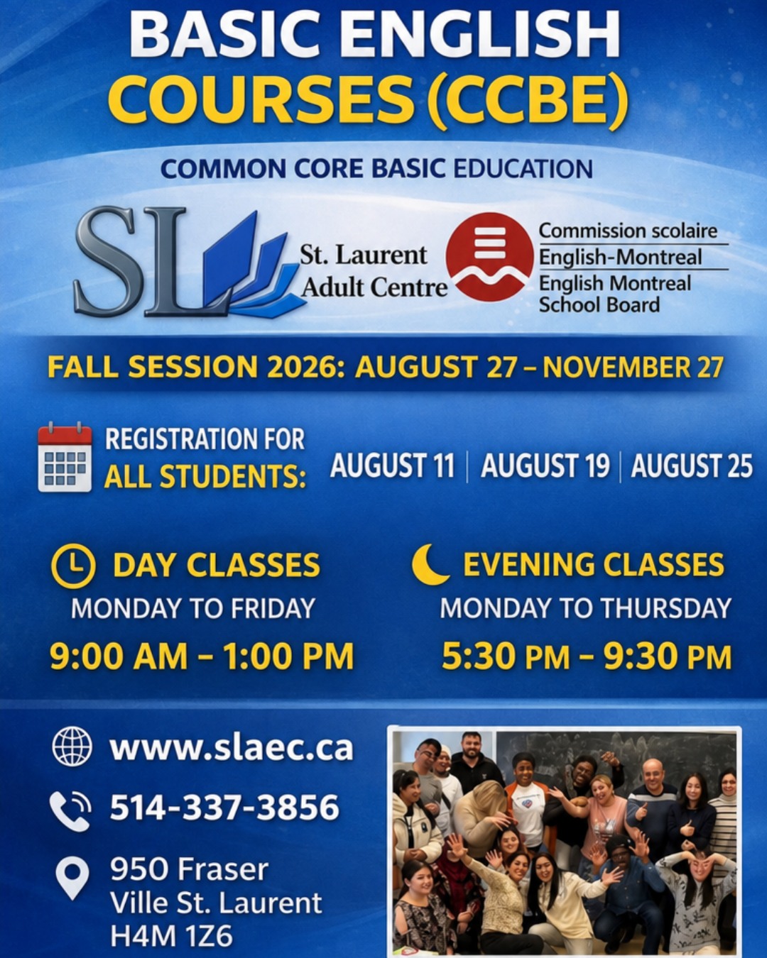 St. Laurent Adult Education Centre Facebook ad: Call us for an appointment!
