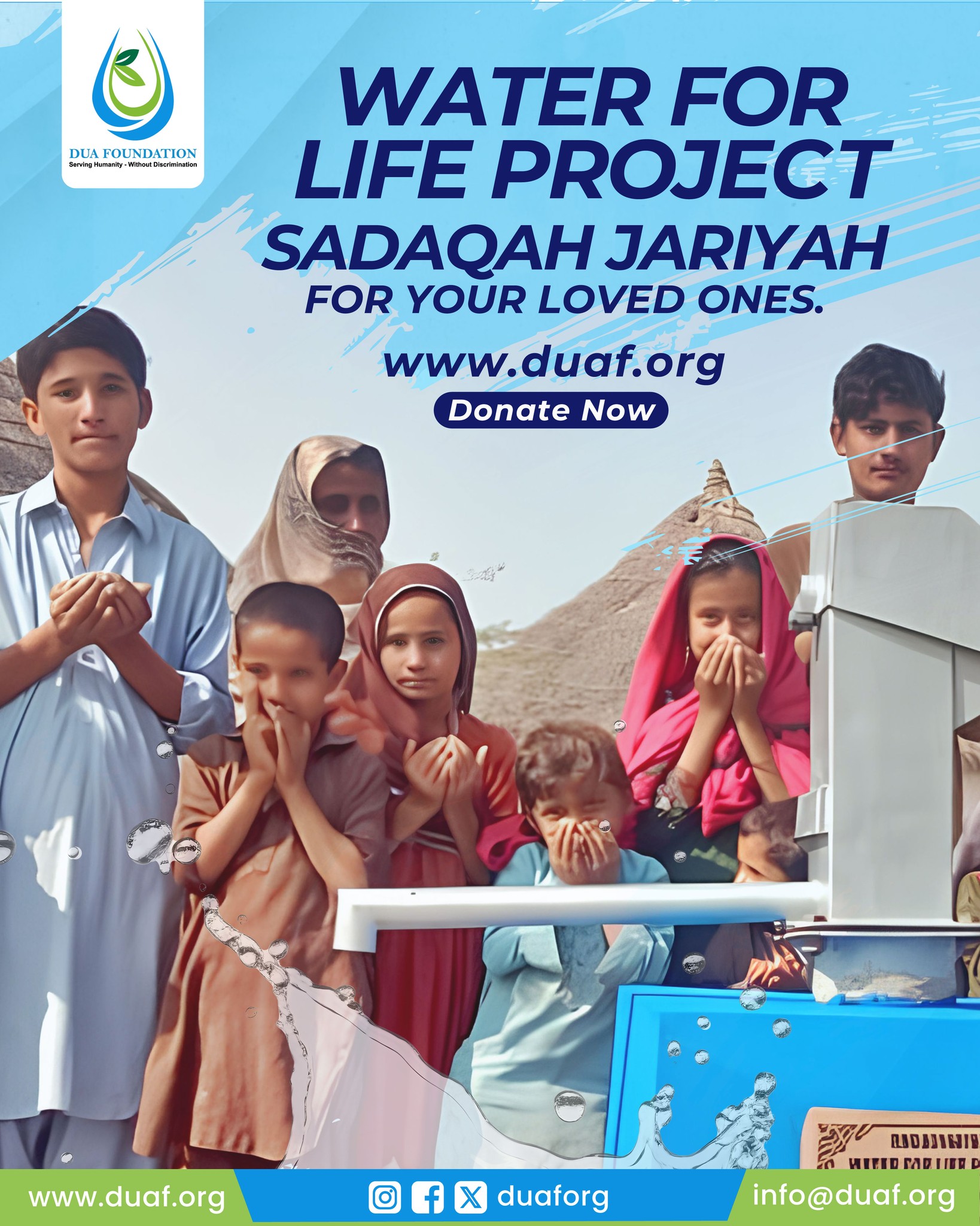 DUA Foundation Karachi Facebook ad: Let water bring life to others and light…