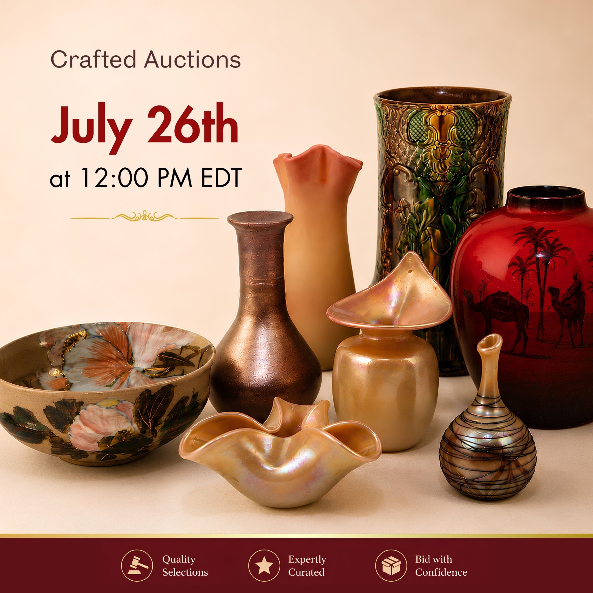 Crafted Auctions Facebook ad: Bid on Nearly 600 No Reserve Lots This July 26