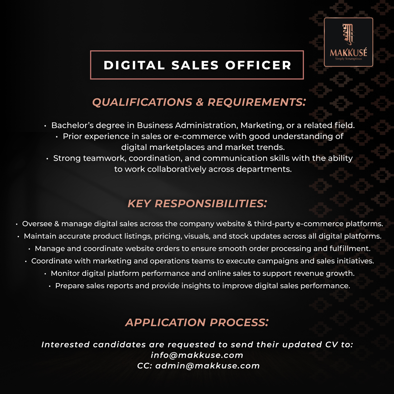 Makkusé Facebook ad: VACANCY - WE’RE HIRING AT MAKKUSÉ