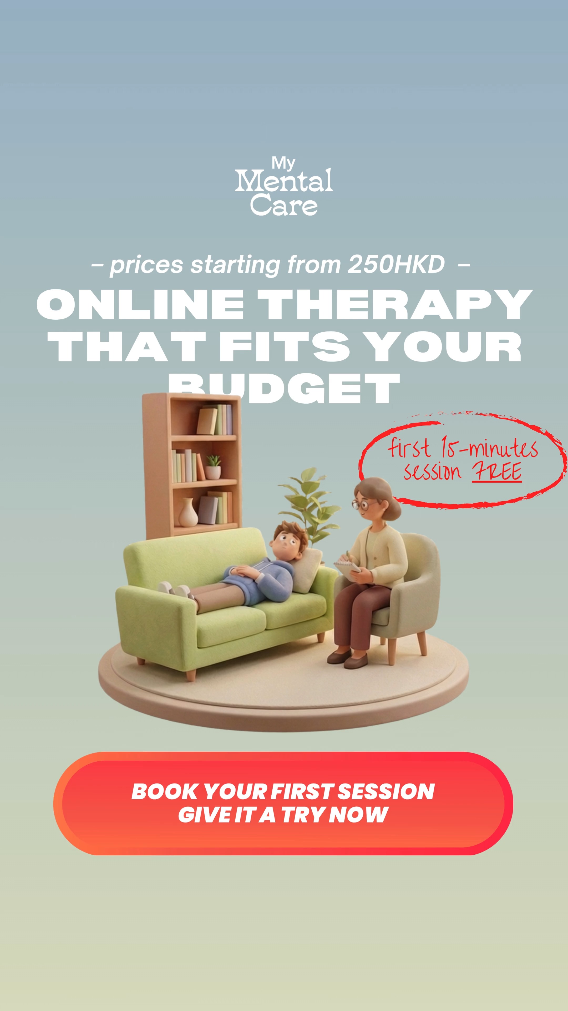 My Mental Care HK Facebook ad: Book your first therapy session on My Mental…