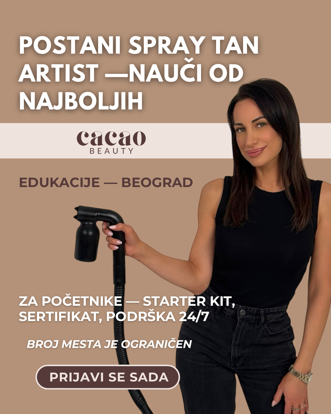 Cacao SprayTan Facebook ad: Postani sprej tan profesionalac!