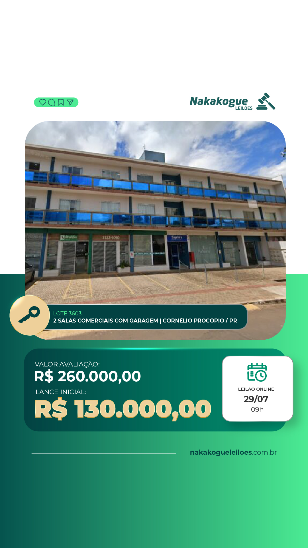 Nakakogue Leilões Facebook ad from Jul 12, 2026