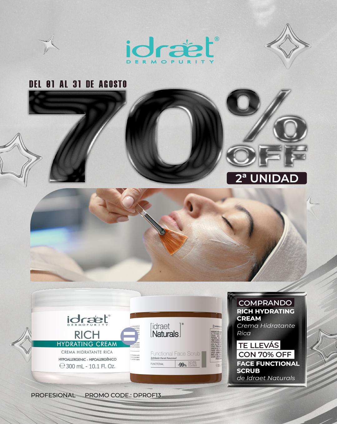 Idraet Dermopurity Facebook ad: La hidratación también tiene beneficios exclusivos.