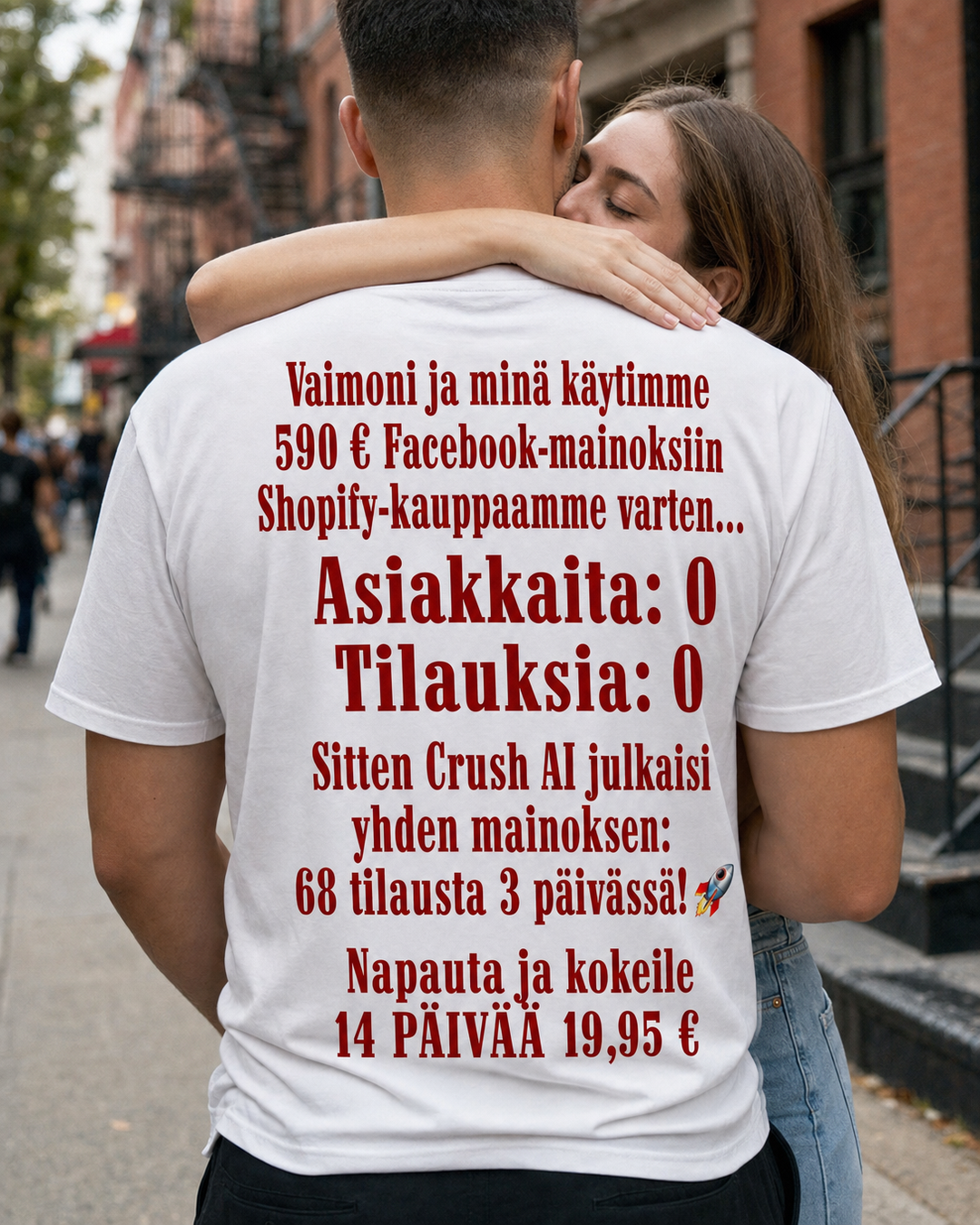 trycrush.ai Facebook ad: 590 € ja 0 tilausta. Sitten 68 kolmessa päivässä