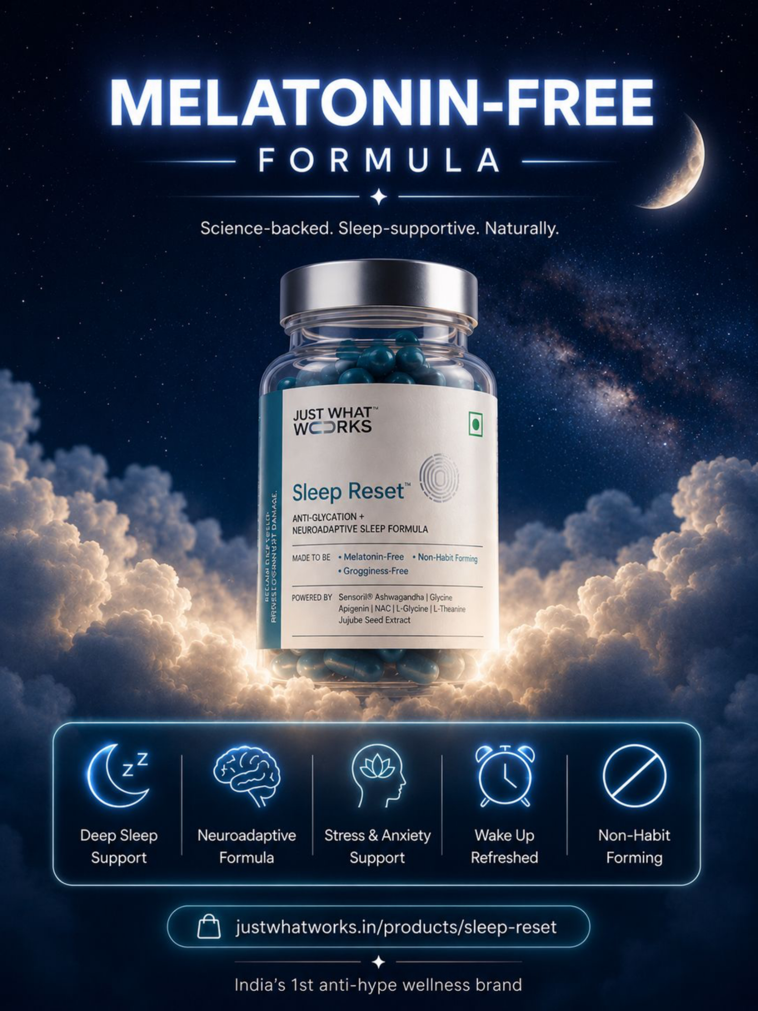 Just What Works Facebook ad: Sleep Better. Wake Up Recharged.