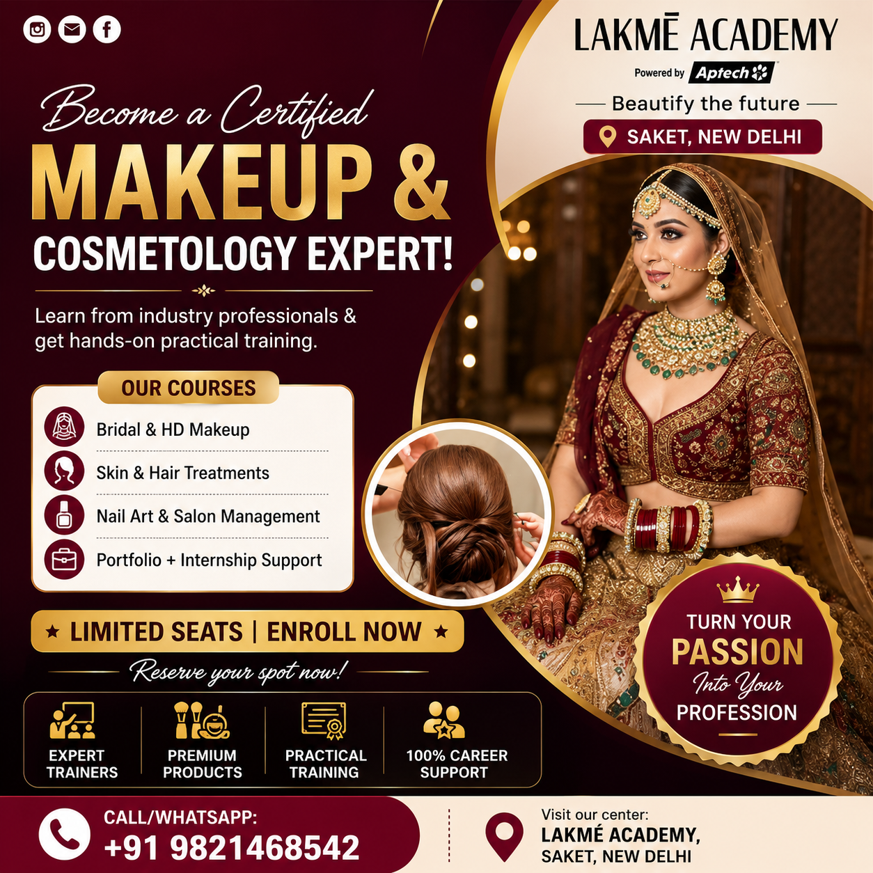 Lakme Academy Saket Facebook ad: Book Your Free Demo Today!