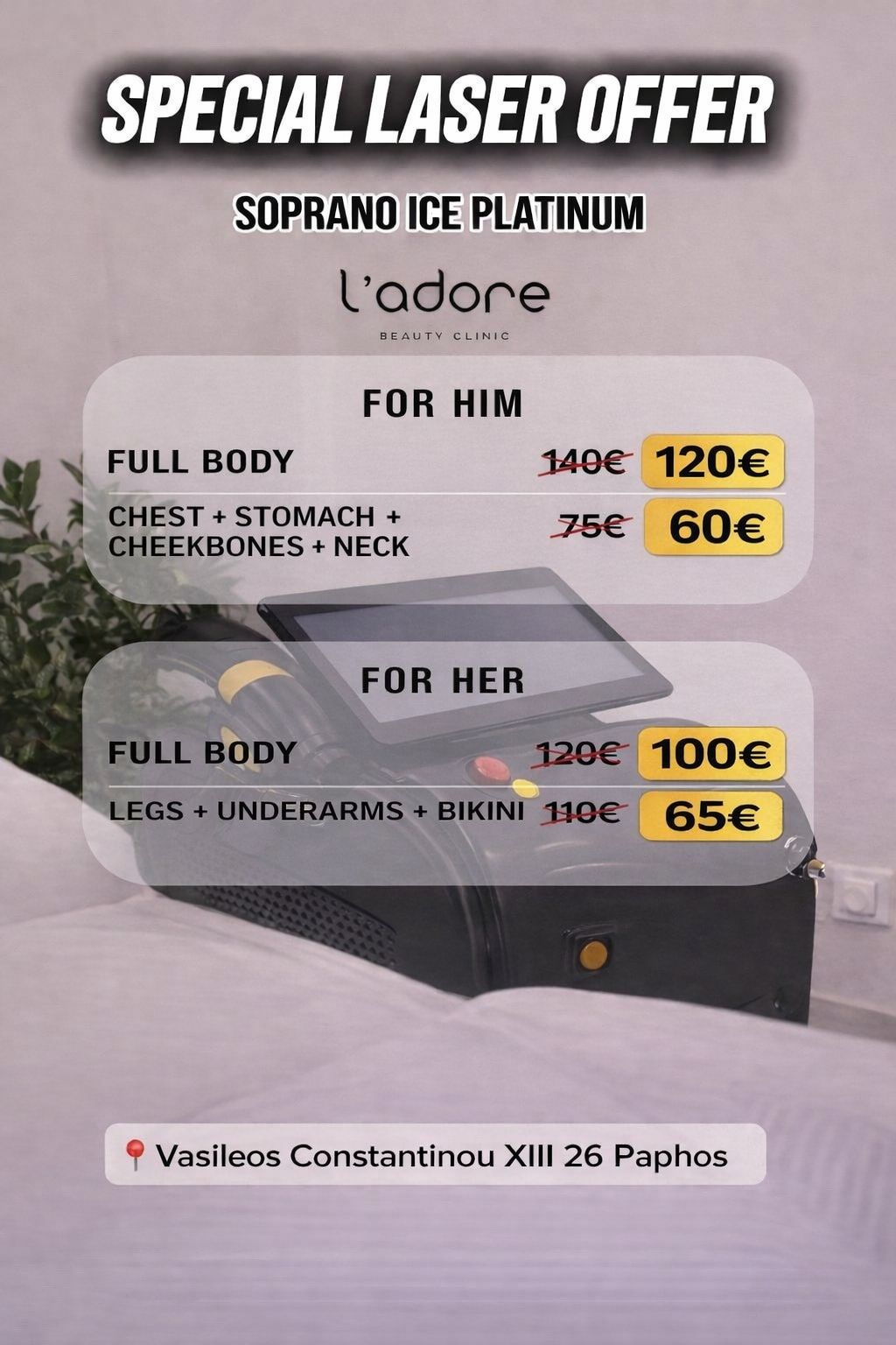 L'adore Clinic Facebook ad: Laser Hair Removal in Paphos