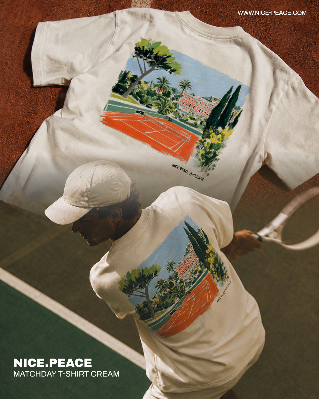 Nice & Peace Facebook ad: Cream Tee. Court Vibes.
