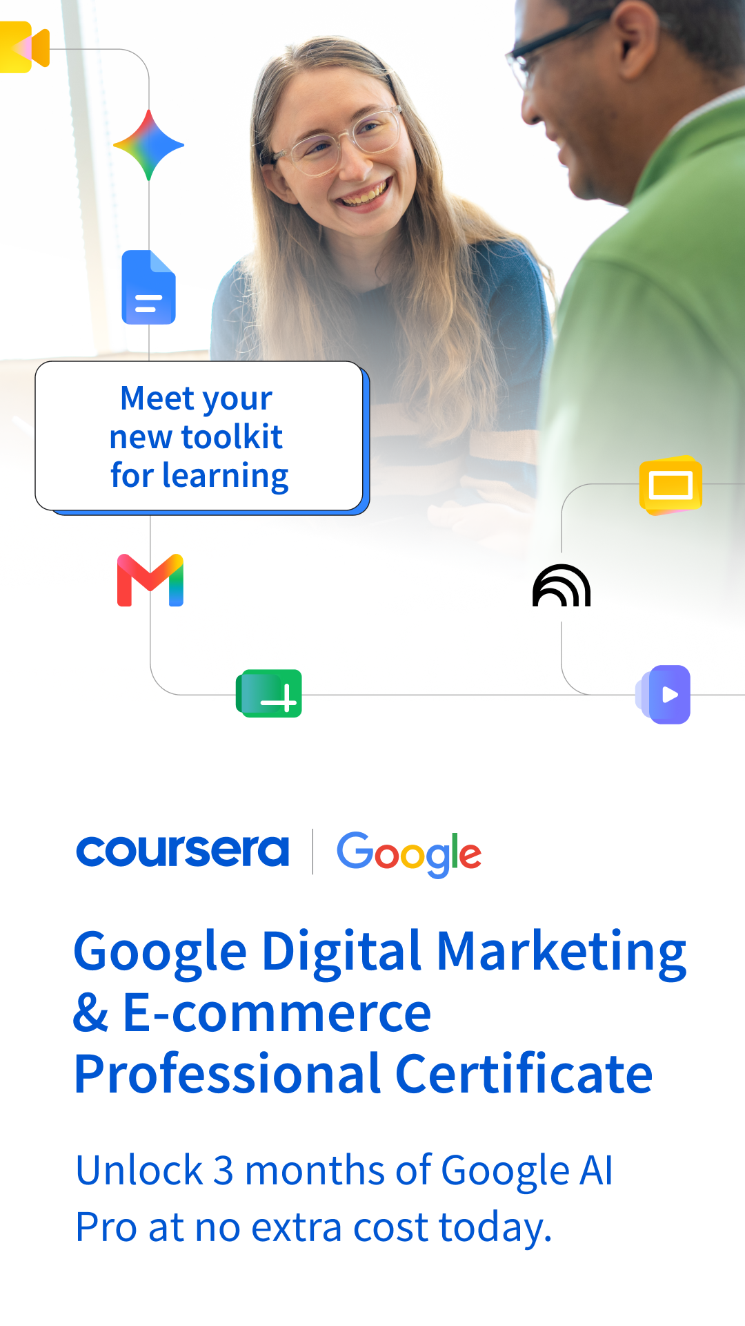 Coursera Facebook ad: Reach your career goals with Google