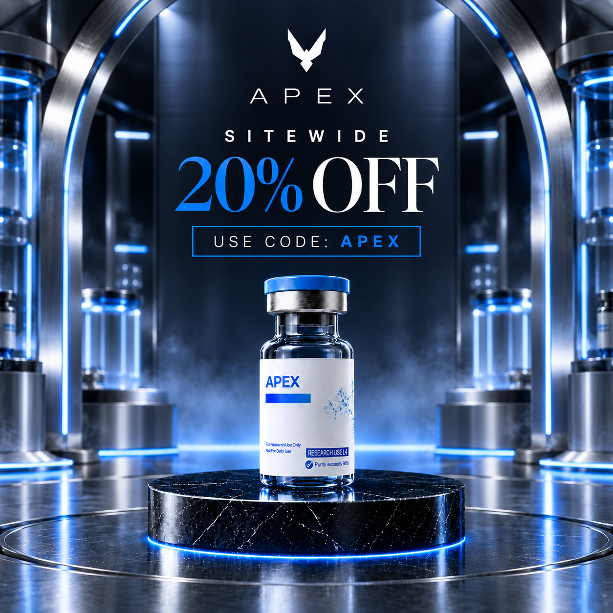 Apex Peptides Facebook ad: 20% Off Sitewide