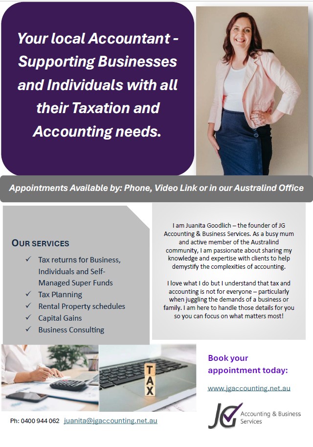 JG Accounting & Business Services Facebook ad: Book Now for Tax Time