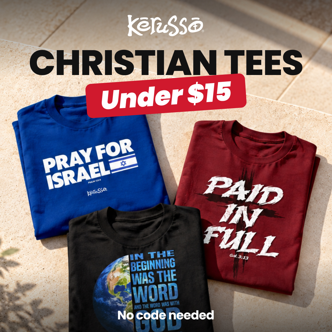 Kerusso Facebook ad: Faith-Filled Tees. Under $15.