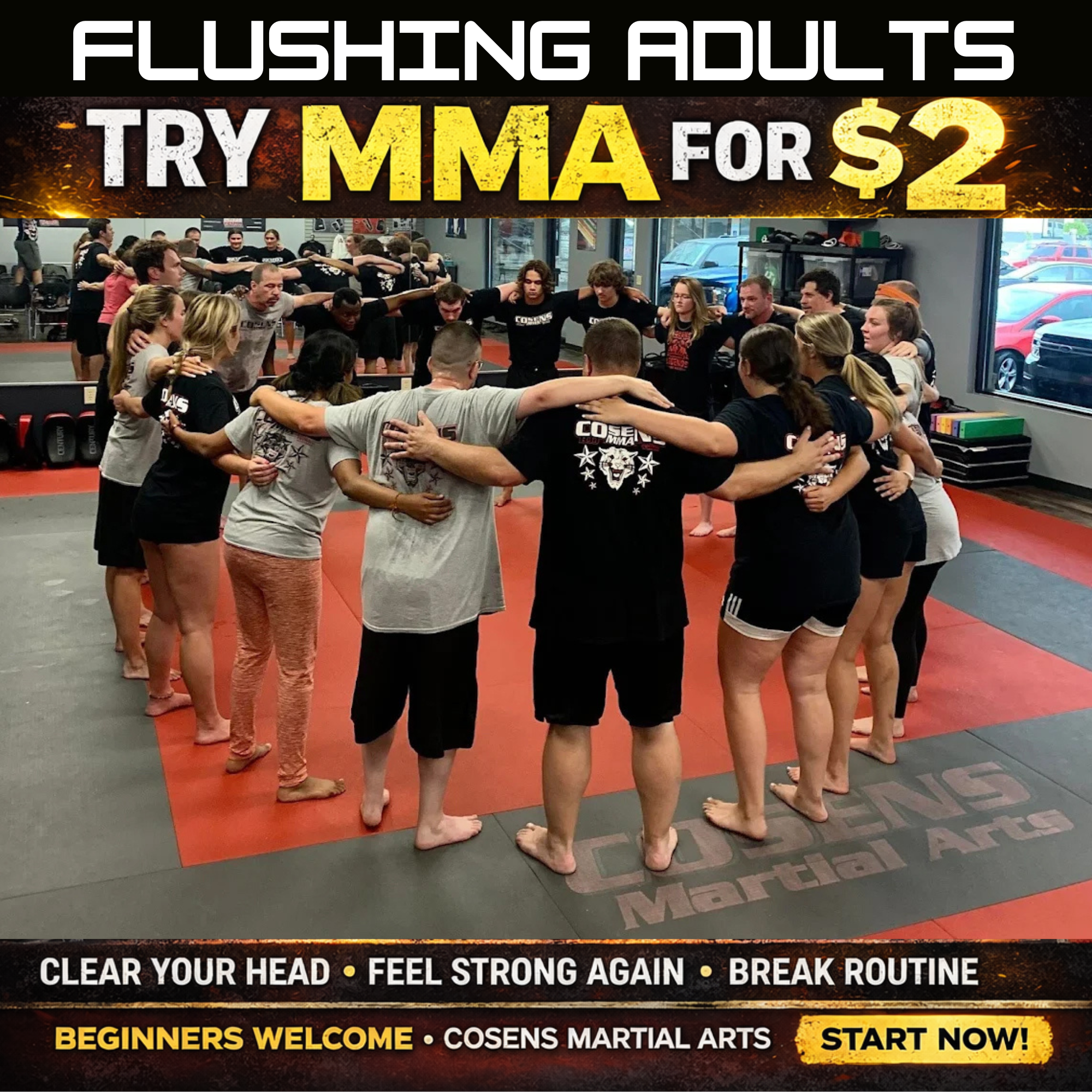 Cosens Martial Arts Flushing Facebook ad from Mar 4, 2026