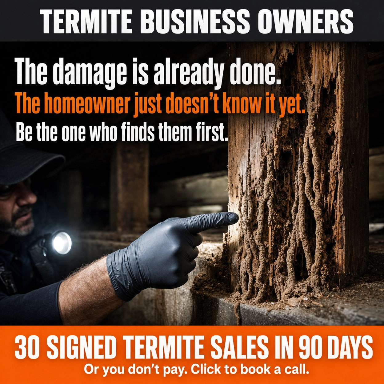 Pest Pipeline Solutions Facebook ad: 30 Termite Sales in 90 Days Guaranteed!