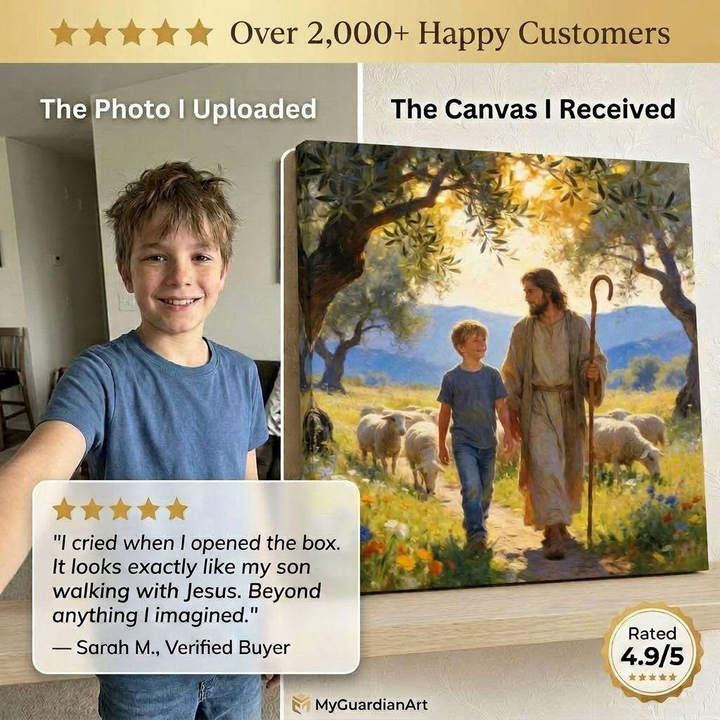 My Guardian Art Facebook ad: Your Photo → Walking With Jesus Canvas
