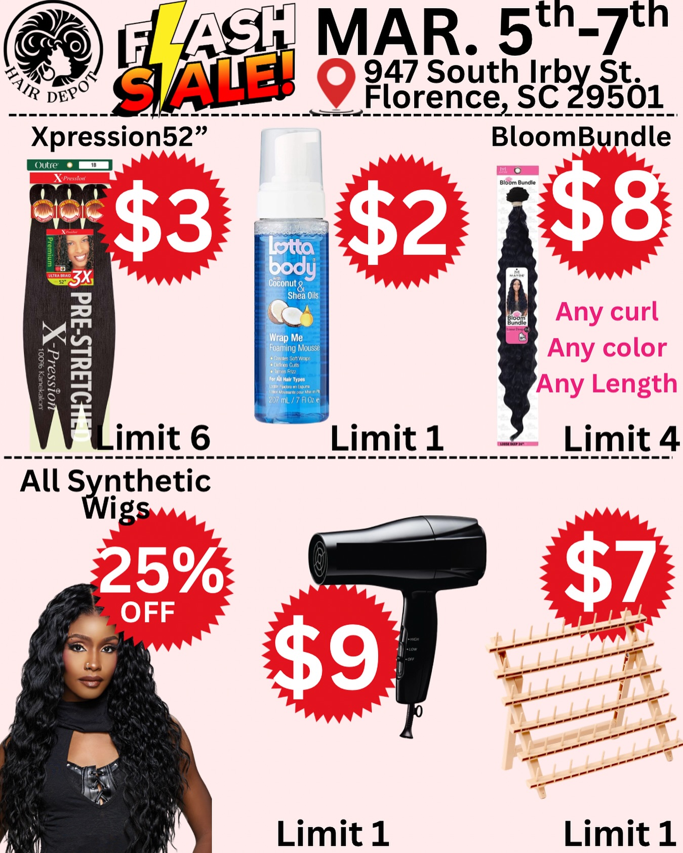 Hair Depot Florence Facebook ad: 3 DAY FLASH SALE
