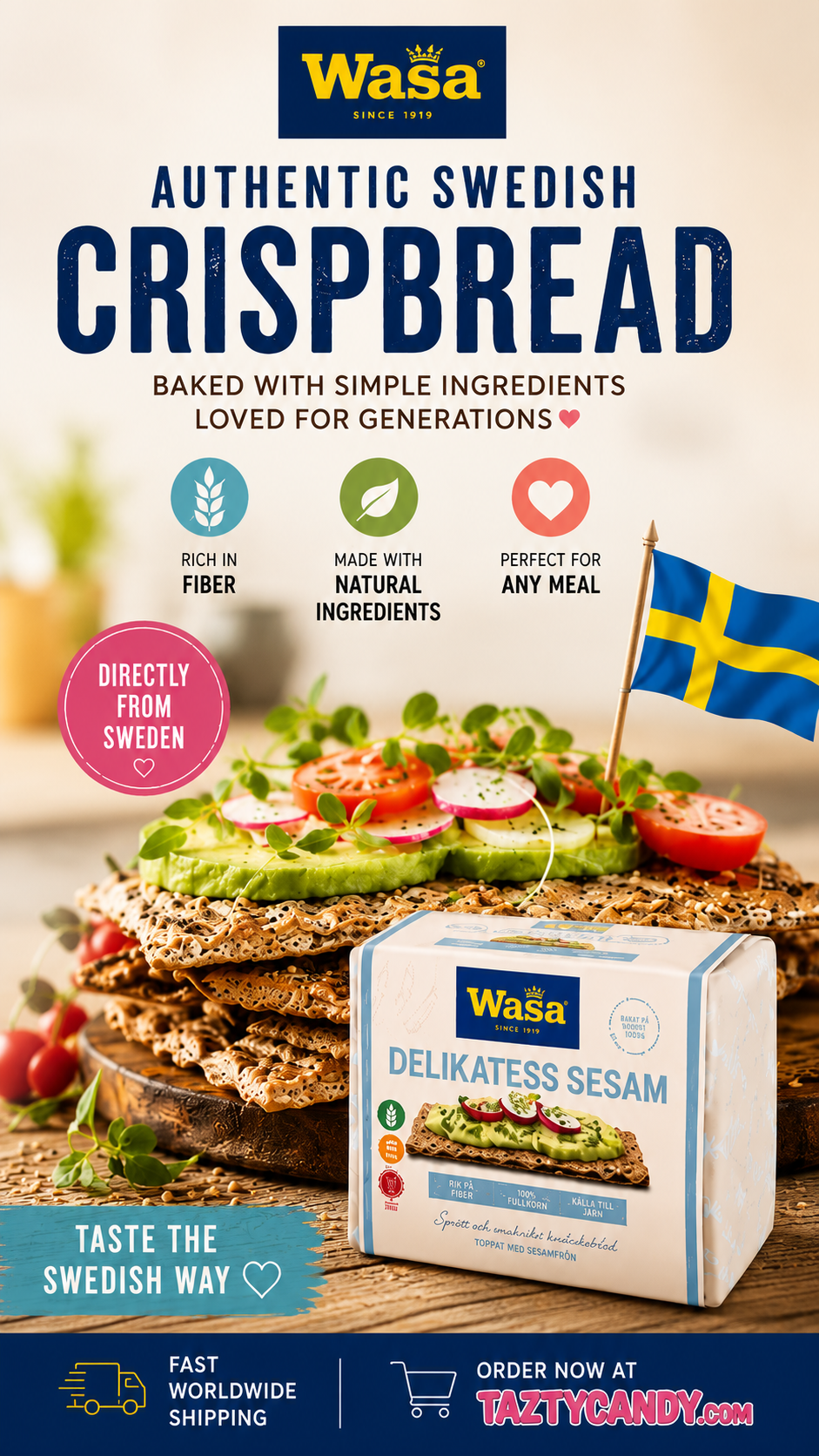 Taztycandy.com Facebook ad: Sweden's Favorite Crispbread