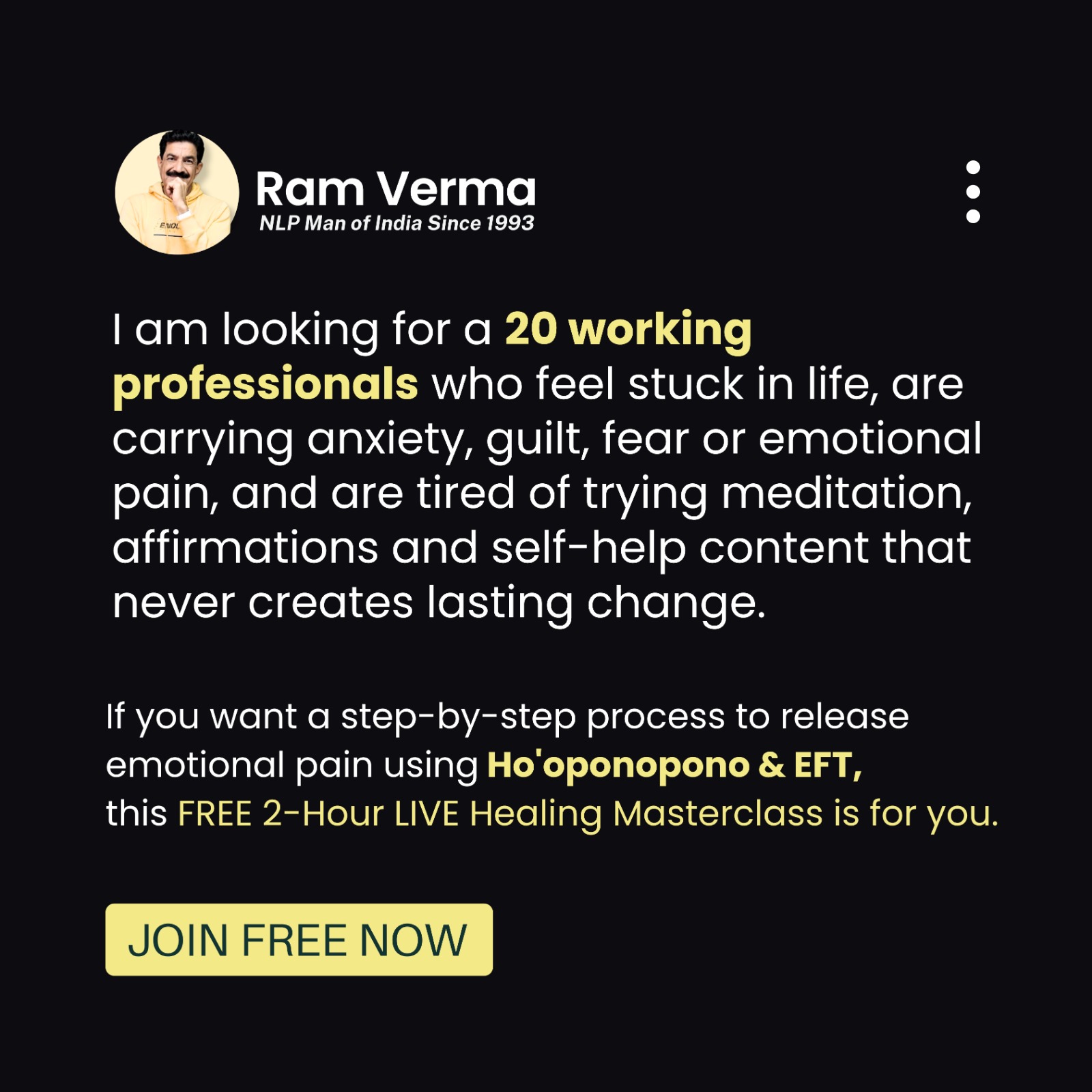 Ram Verma Facebook ad: Heal Your Past. Reclaim Your Peace.
