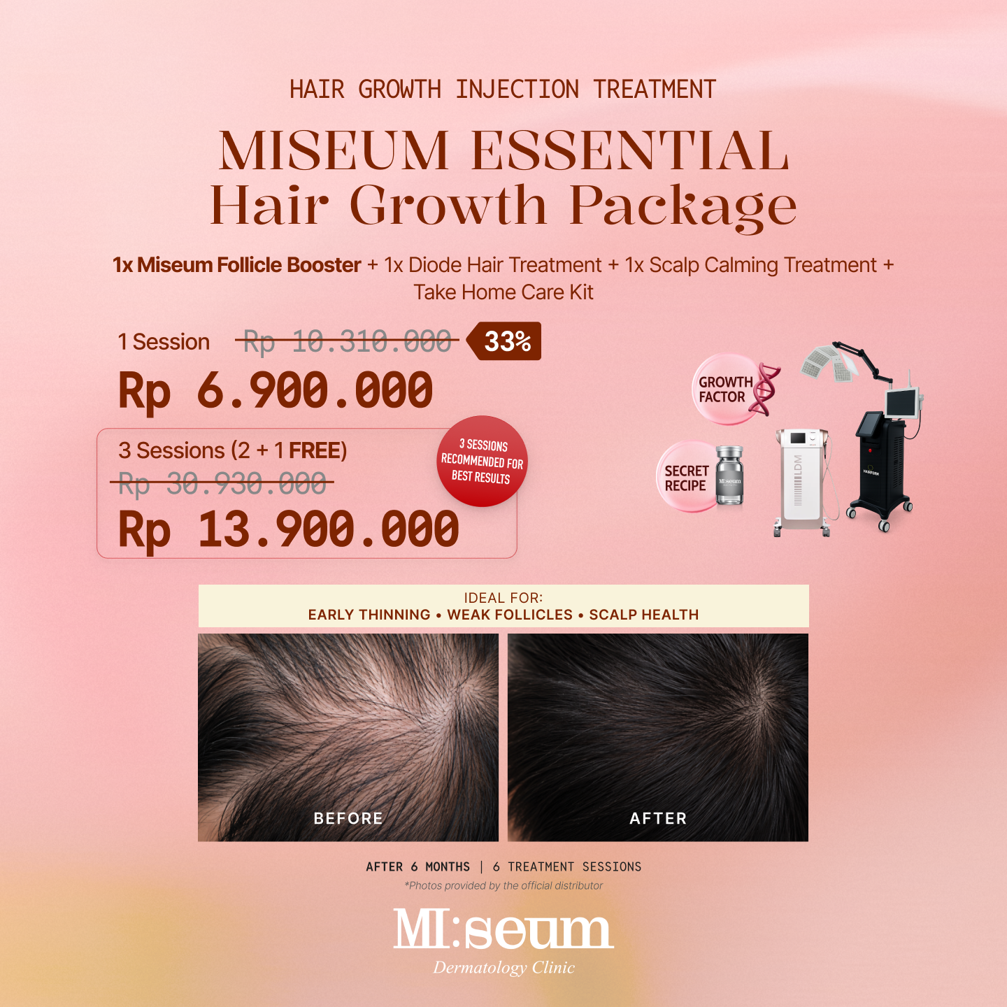 MiseumClinic.id Facebook ad: Solusi Rambut Menipis & Rontok (Promo 2+1 FREE!)