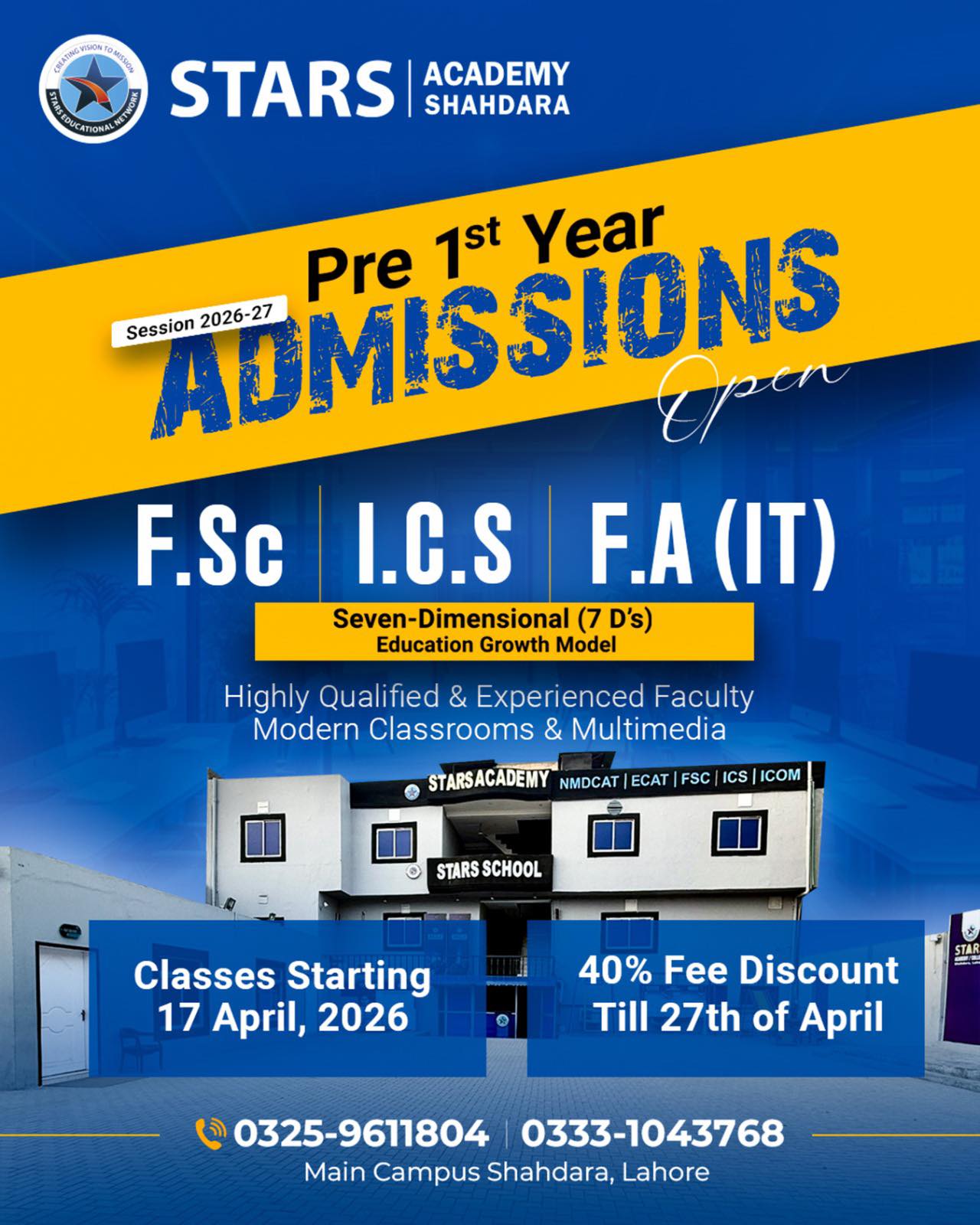 Stars College & Academy Shahdara Lhr Facebook ad: 𝗔𝗱𝗺𝗶𝘀𝘀𝗶𝗼𝗻𝘀 𝗢𝗽𝗲𝗻, 𝗣𝗿𝗲-𝗙𝗶𝗿𝘀𝘁 𝗬𝗲𝗮𝗿…