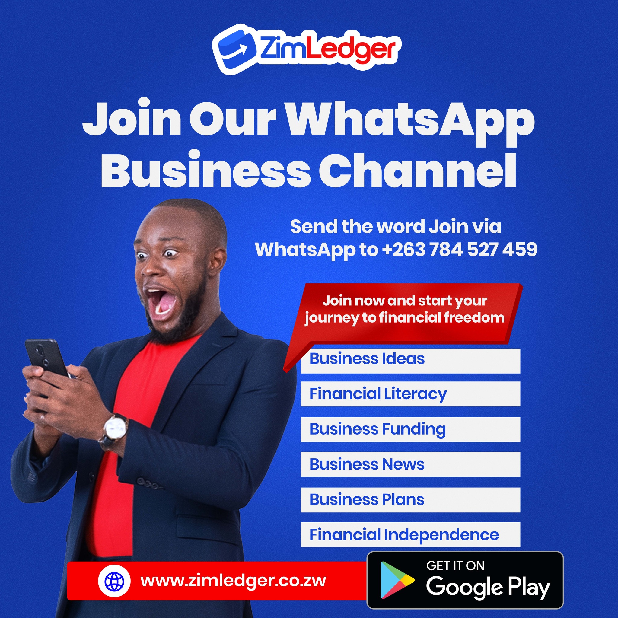 ZimLedger Facebook ad: Join our Whatsapp Business Channel Now for Business…