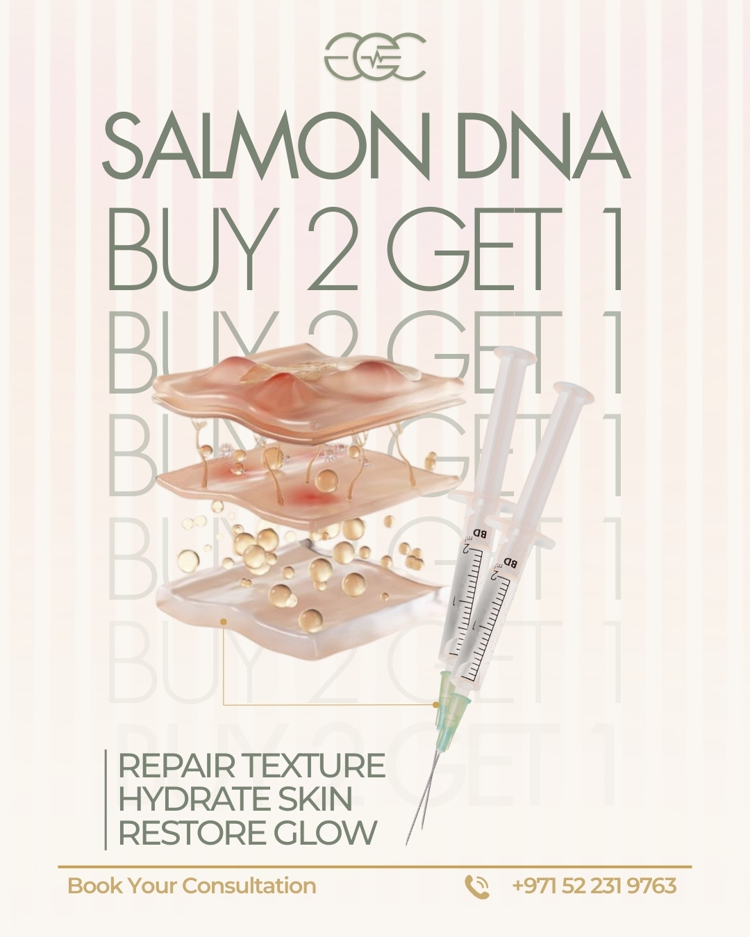 Grand European Clinic Facebook ad: Salmon DNA limited time offer.