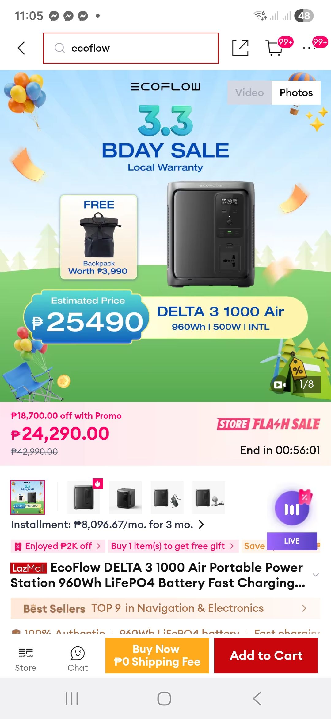 Aireesh Finds Facebook ad: EcoFlow DELTA 3 1000 Air Portable Power Station.