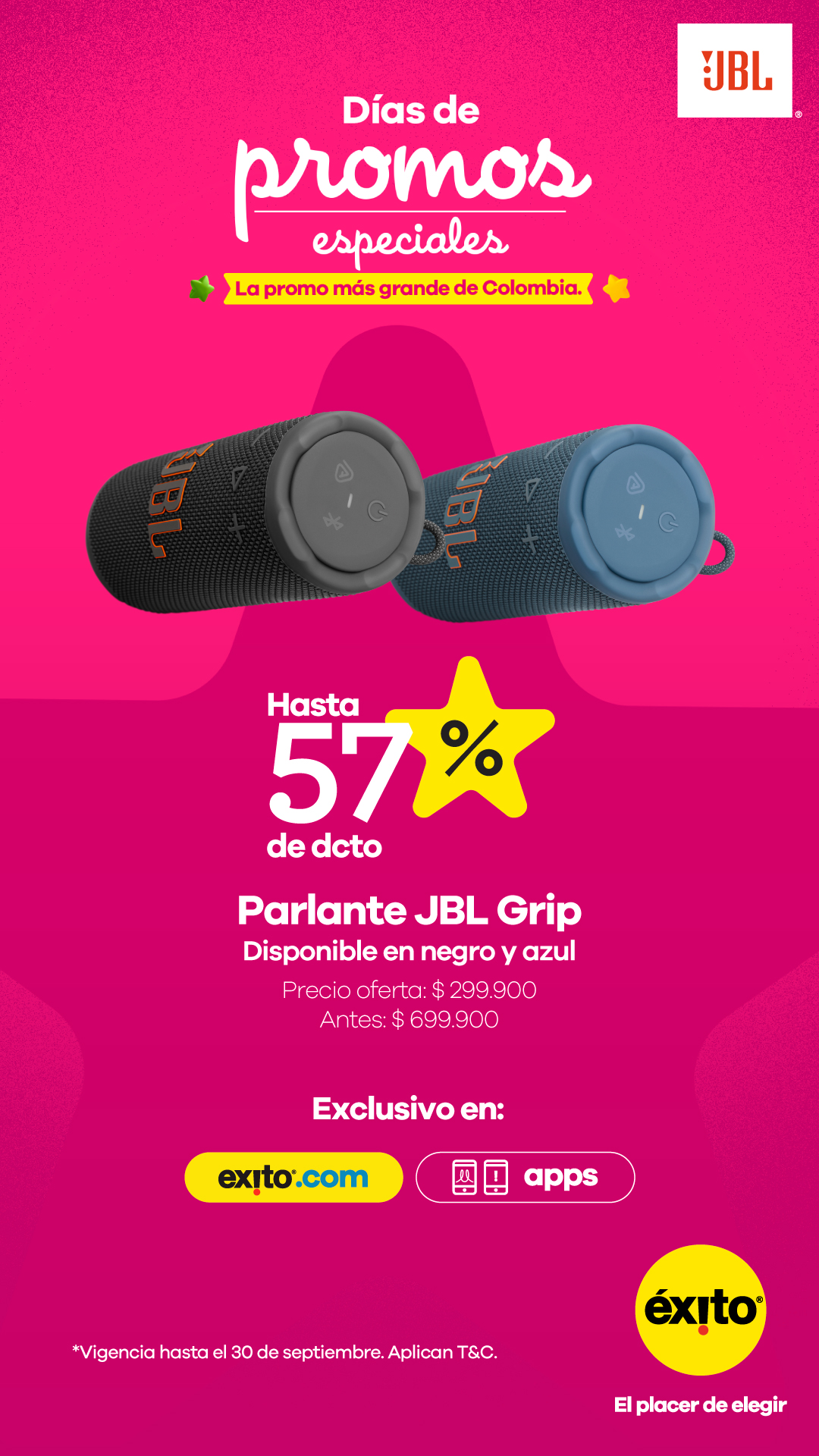 Éxito Facebook ad: JBL GRIP | Antes: $699.900