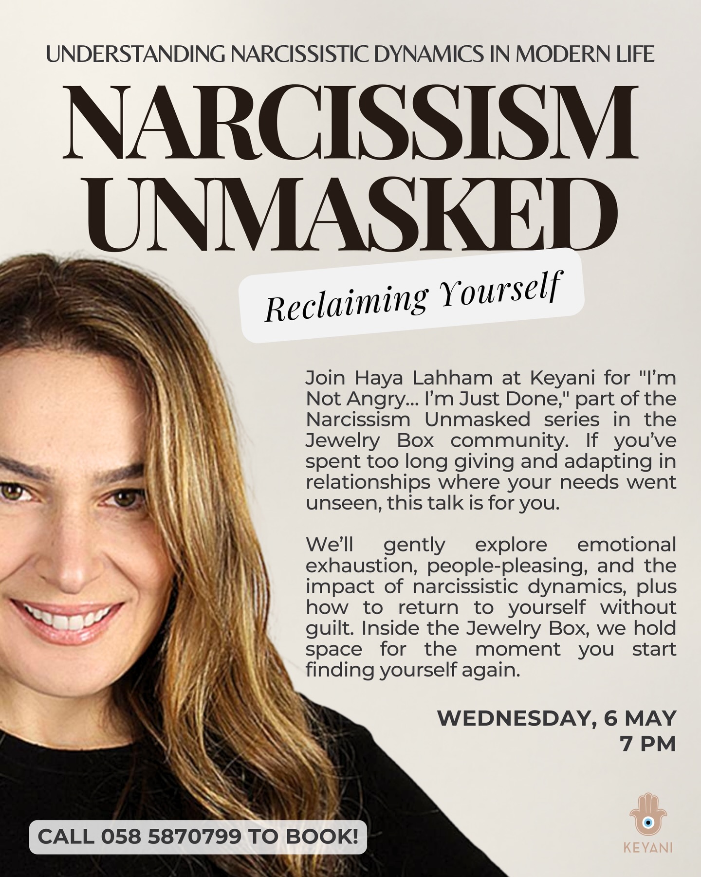 Keyani Wellness Facebook ad: Join Haya Lahham at Keyani for I’m Not…