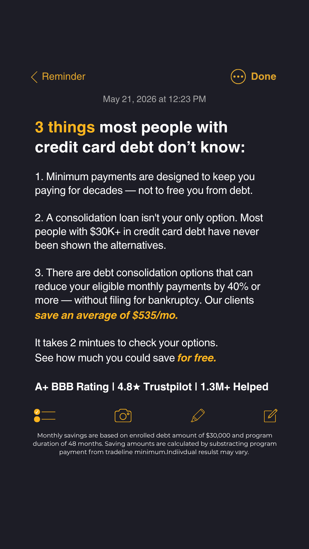 Accredited Debt Relief Facebook ad from Jun 16, 2026