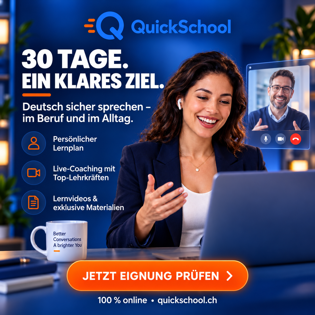 Quick School Facebook ad: Deutsch lernen, intensiv & persönlich