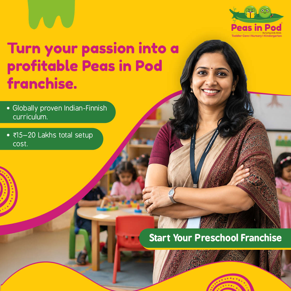 Peas In Pod Franchise Facebook ad: Run Your Own Preschool