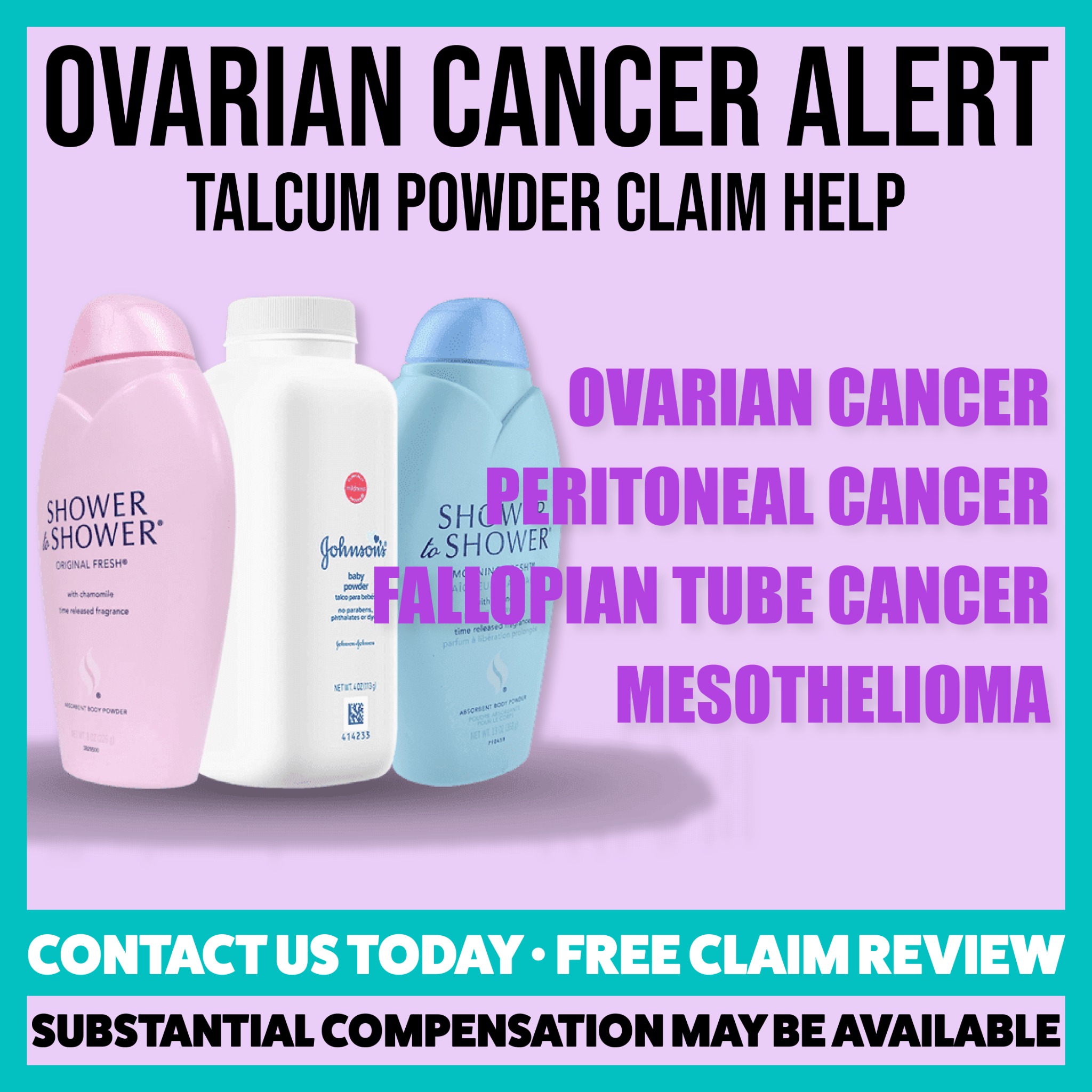 Talcum Cancer Claim Help Facebook ad from Nov 15, 2023
