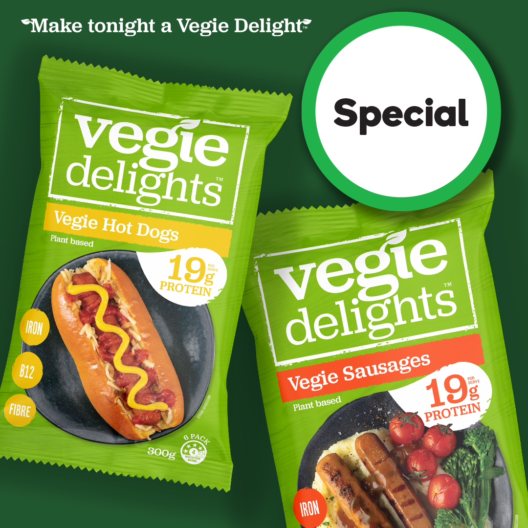 Vegie Delights Facebook ad: Vegie Delights Sausages on special
